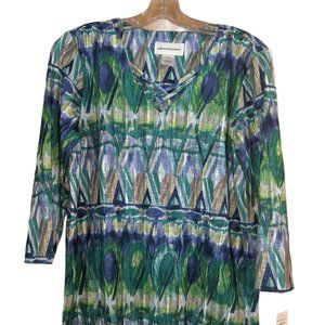 Alfred Dunner "Costa Rica" Purple, Green & Yellow Criss-Cross Neck Top - S NWT